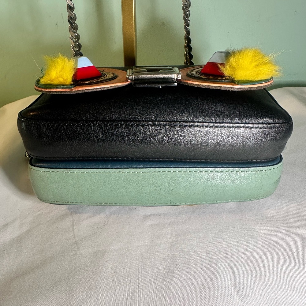 Fendi Monster Mini Baguette Crossbody Multicolor Leather Fur Chain Bag Rare - Picture 5 of 12